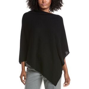 Forte Cashmere Rib Detail Cashmere Poncho, Black